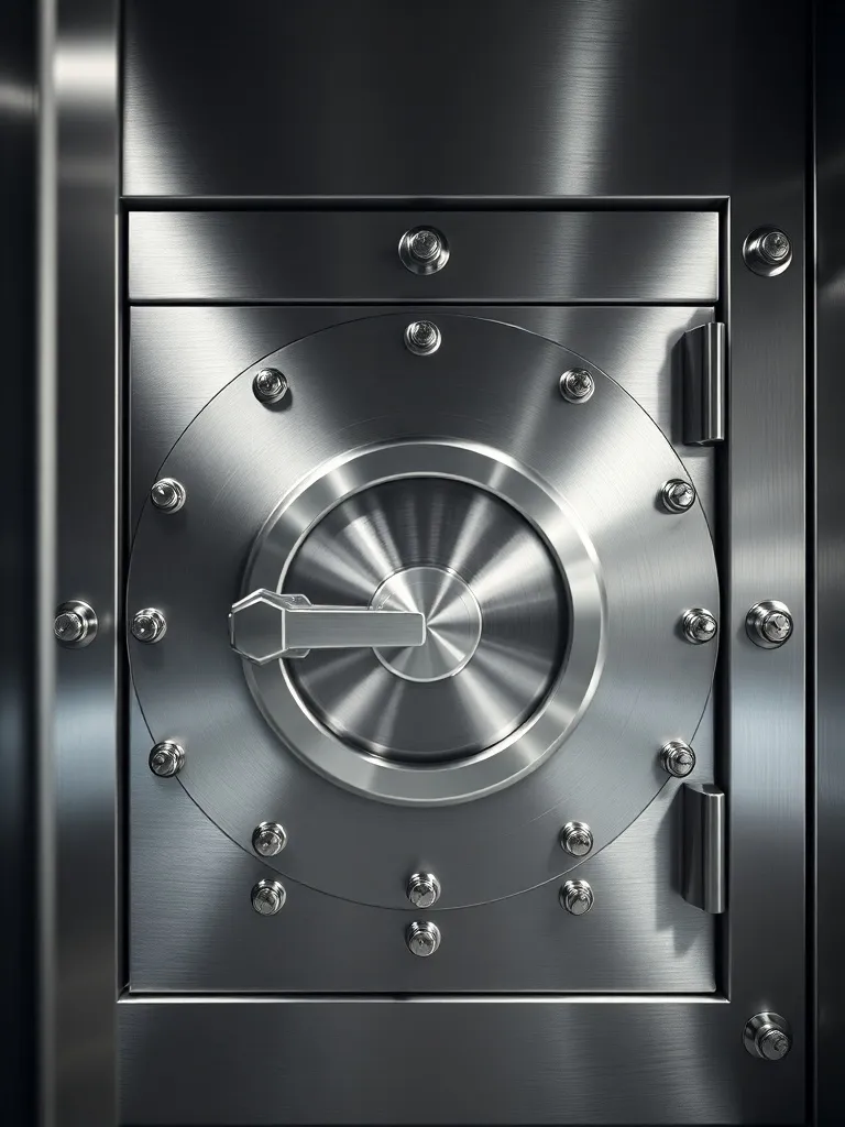 High-contrast close-up of a professional bank safe deposit b
